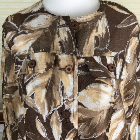 Alfred Dunner Beige Brown Leaf Print Lightweight Jacket Artsy Quiet Luxury - Picture 8 of 17